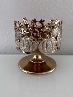 Bath & Body Works Candle Holder Pumpkin Pedestal Sparkle Fall Gold Autumn